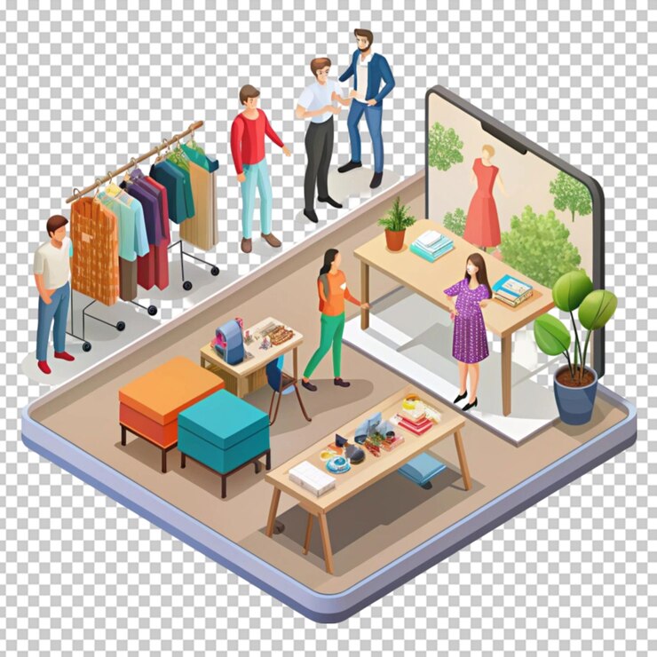 PSD ilustración isométrica 3d de una tienda de ropa