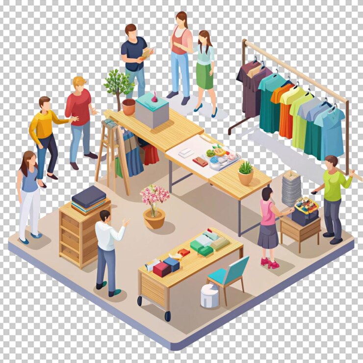 PSD ilustración isométrica 3d de una tienda de ropa