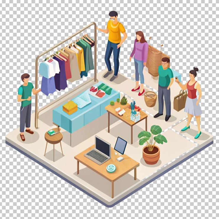 PSD ilustración isométrica 3d de una tienda de ropa