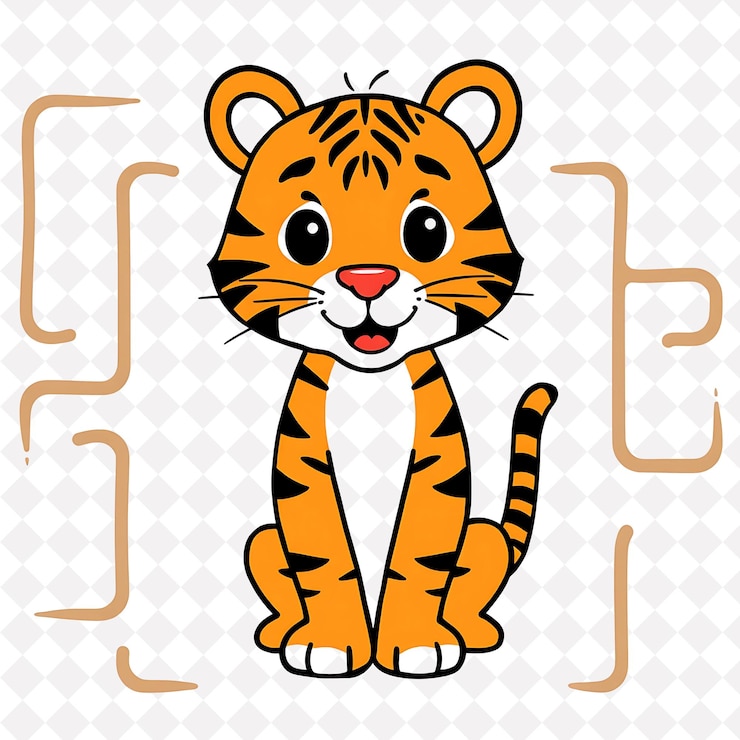PSD ilustración jolly tiger con formas de rayas dispuestas como un laberinto atrevido y juguetón col lindo naranja