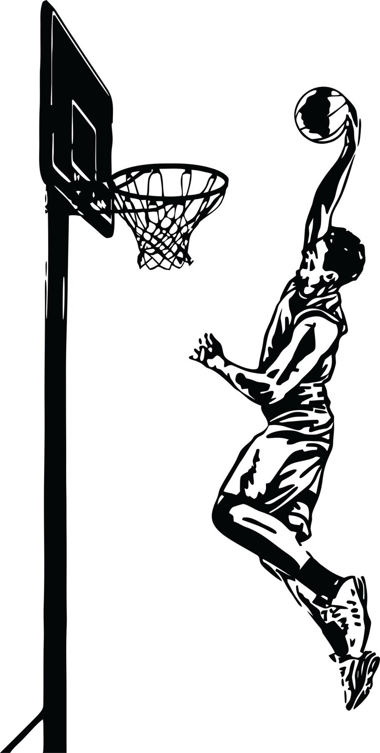 PSD ilustración de un jugador de baloncesto saltando un slam dunk