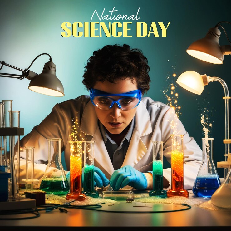 PSD ilustración de laboratorio de ciencias para el día nacional de la ciencia