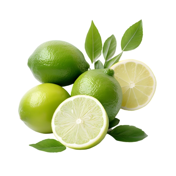 PSD ilustración de lima fresca con hojas diseño vibrante de cítricos