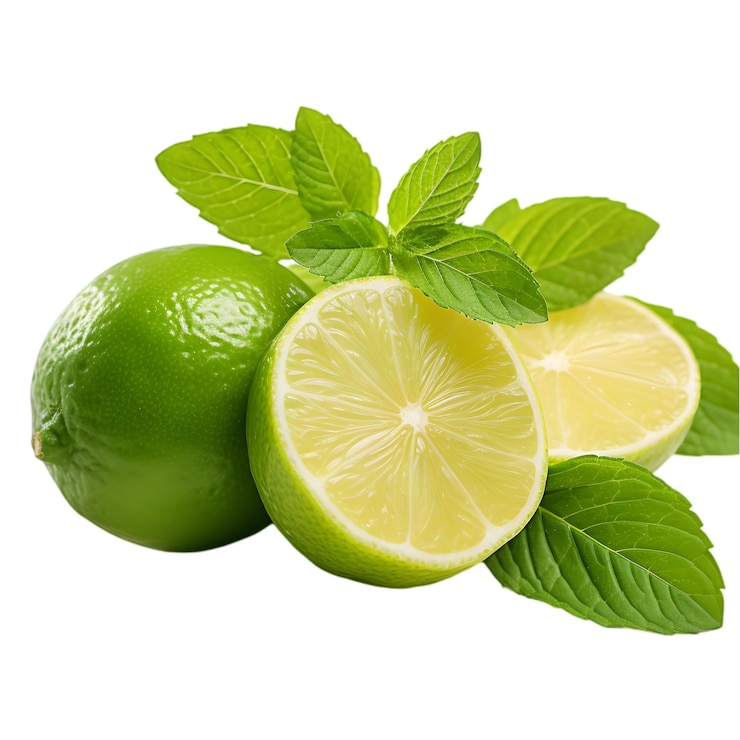 PSD ilustración de lima fresca con hojas diseño vibrante de cítricos