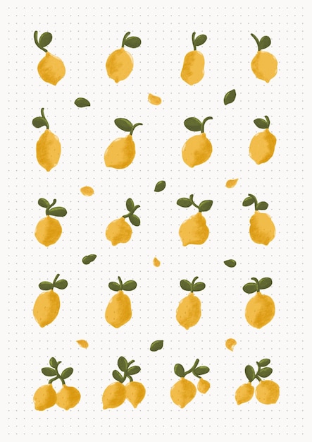 Ilustración de limón en acuarela con hojas y fondo