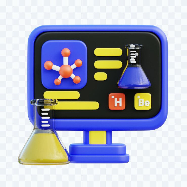 PSD ilustración en línea de química en 3d