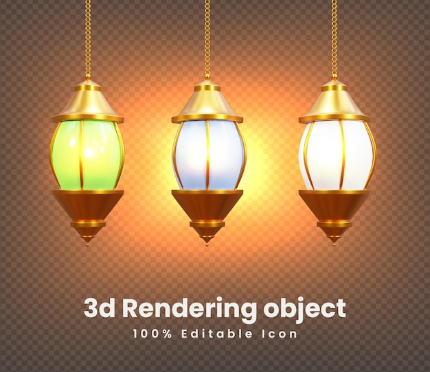 Ilustración de linterna de Ramadán realista en 3d con fondo creciente