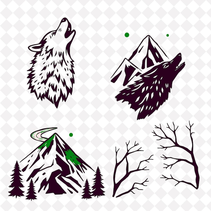 PSD ilustración el lobo aullando las cimas de las montañas los ríos las ramas de los árboles hacen eco los lobos aullando reverberando throu