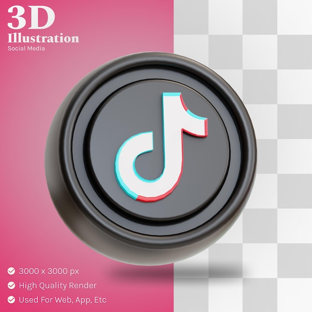 Ilustración de logotipo de tiktok de redes sociales 3d