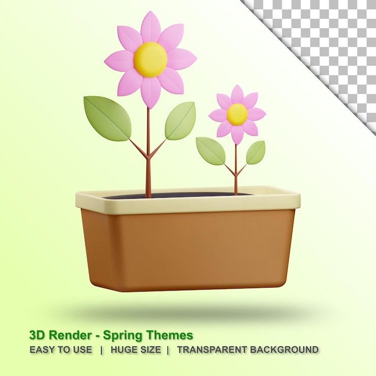 PSD ilustración de maceta de flores 3d con fondo transparente