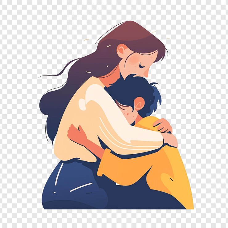 PSD ilustración de una madre y su hijo abrazándose