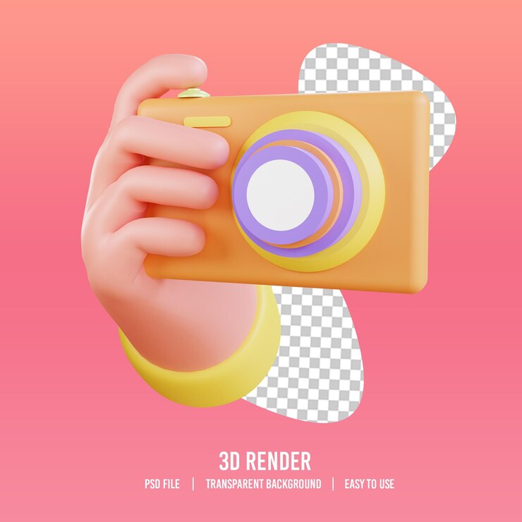 PSD ilustración de mano 3d con icono de cámara psd premium