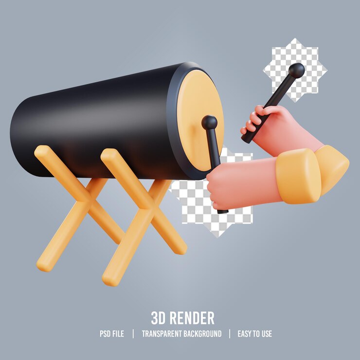 PSD ilustración de mano 3d con icono islámico de tambor