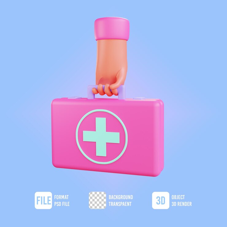 PSD ilustración de mano 3d con icono médico de bolsa de enfermera
