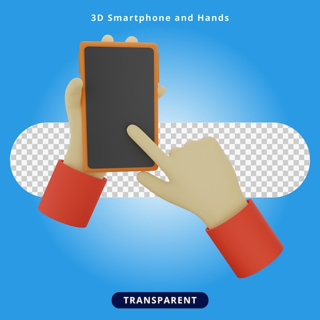 Ilustración de manos y teléfono inteligente de renderizado 3D