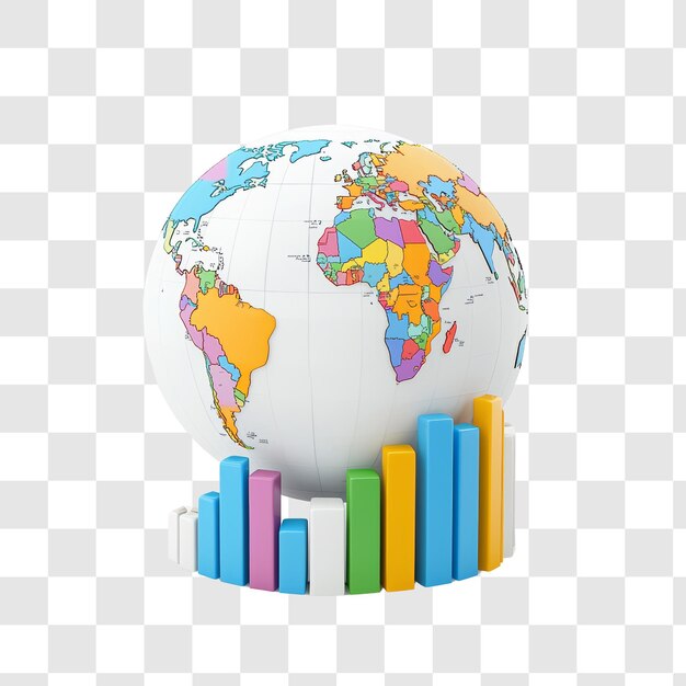 Ilustración de mapa global y gráfico de barras