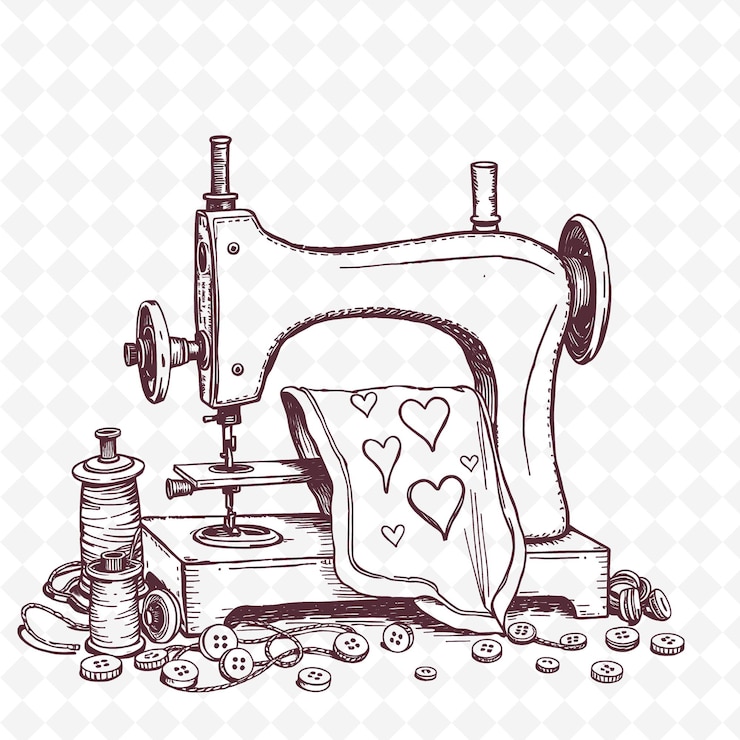 PSD ilustración de una máquina de coser de época