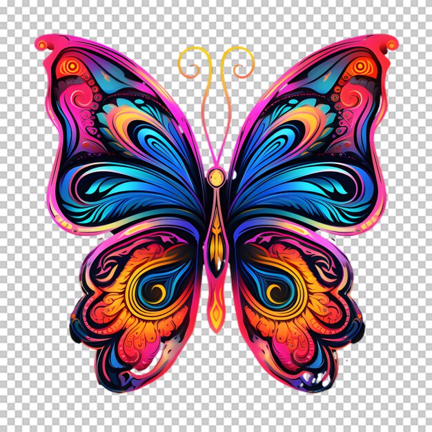 PSD ilustración de mariposa colorida en un fondo transparente