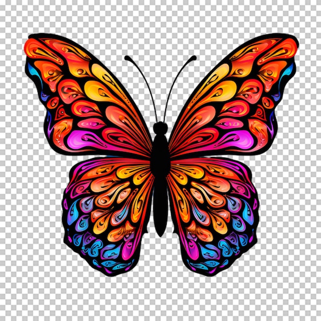 PSD ilustración de mariposa colorida en un fondo transparente