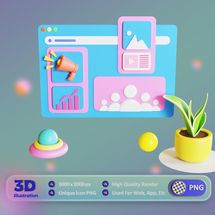 PSD ilustración de marketing digital 3d png