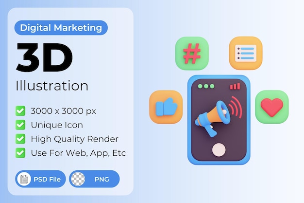 Ilustración de marketing en redes sociales 3D