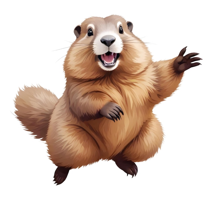 PSD ilustración de la marmota feliz y lúdica saltando en el aire