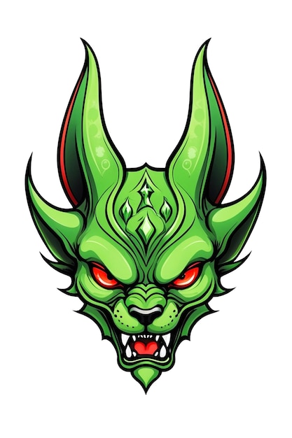 Ilustración de la mascota de la cabeza de perro diablo verde sobre fondo blanco