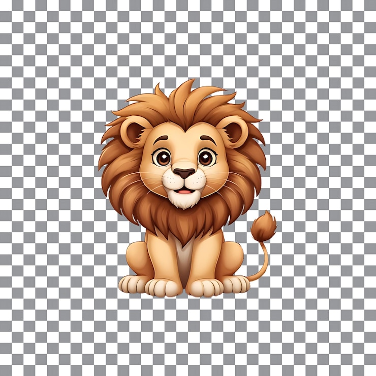 PSD ilustración de la mascota del león de dibujos animados adorable en un fondo transparente diseño de personajes de animales lindos y juguetones