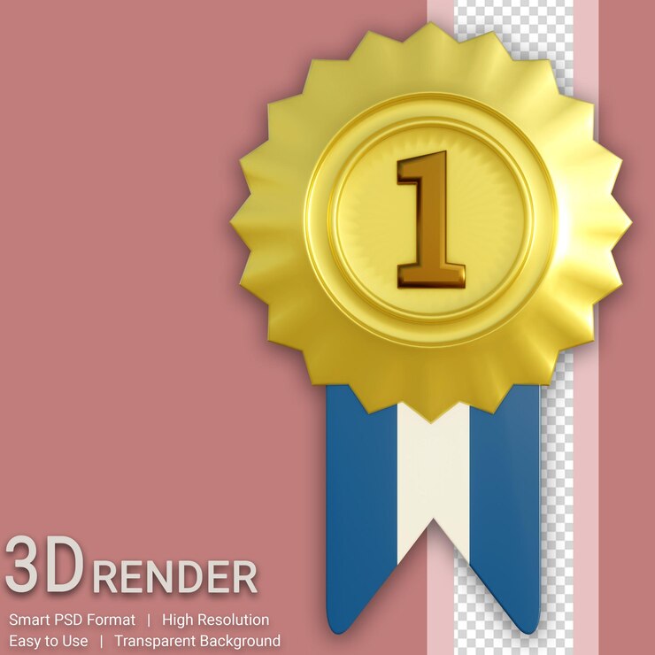 PSD ilustración de medalla de oro 3d aislada con fondo transparente