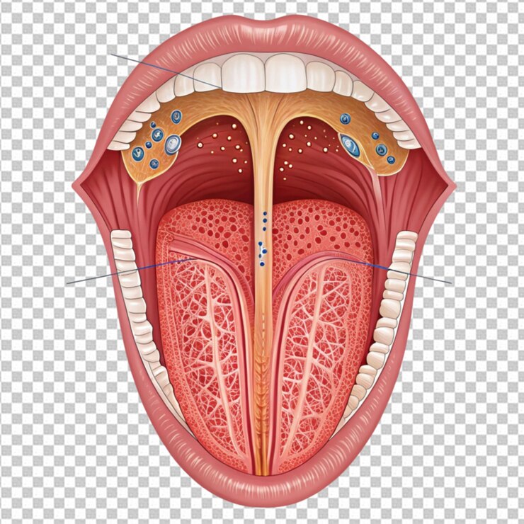 PSD ilustración médica de la anatomía de la lengua en humanos