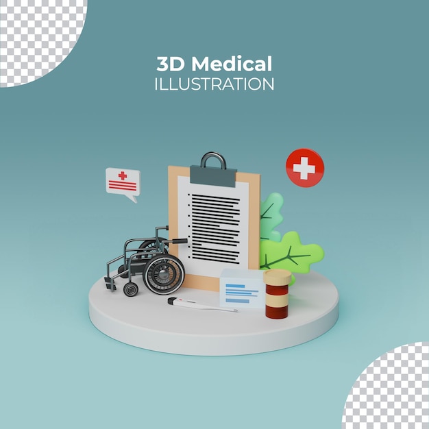 Ilustración médica con equipo médico 3d en el podio