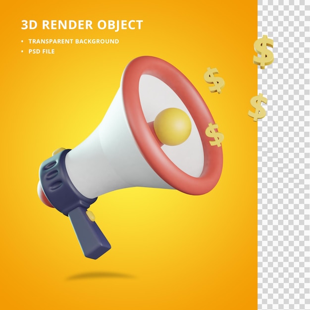 PSD ilustración de megáfono 3d