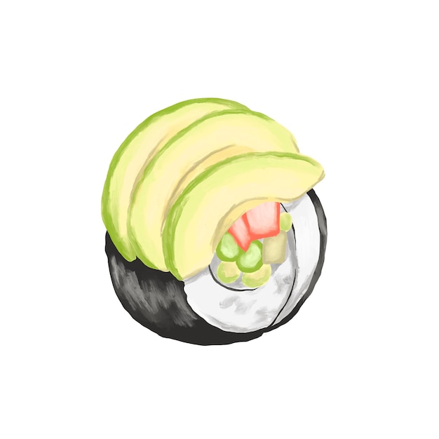 Ilustración del menú del rollo de sushi de aguacate