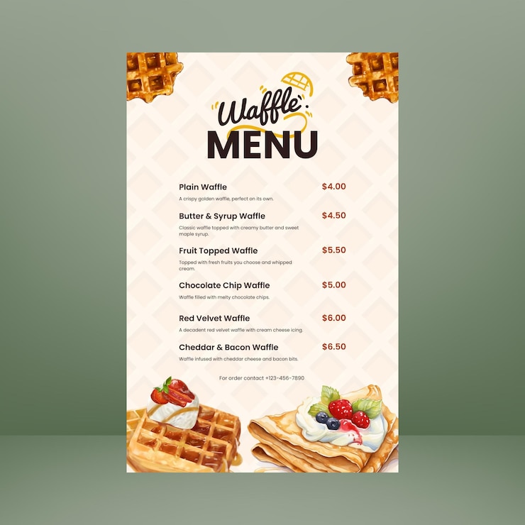 Ilustración del menú de waffles con crema