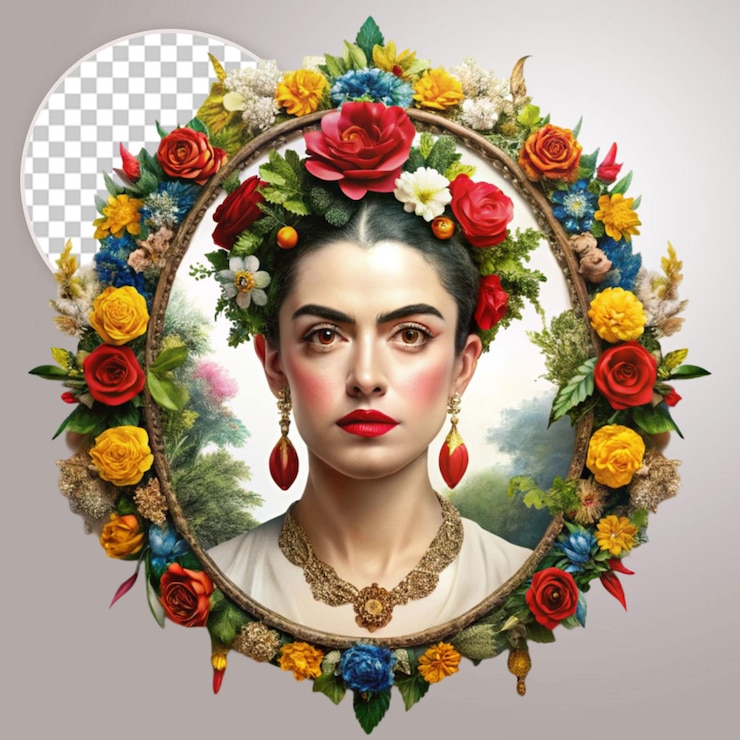 PSD ilustración mexicana de frida kahlo en un fondo transparente