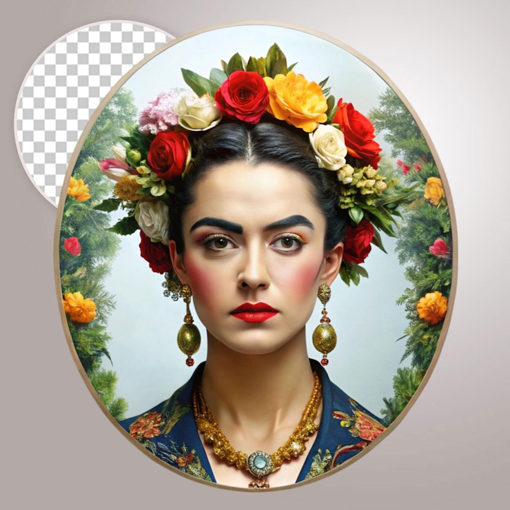 PSD ilustración mexicana de frida kahlo en un fondo transparente