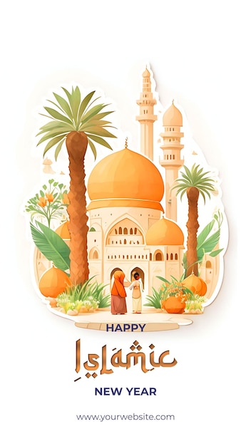 PSD ilustración de mezquita de acuarela simple para el año nuevo islámico