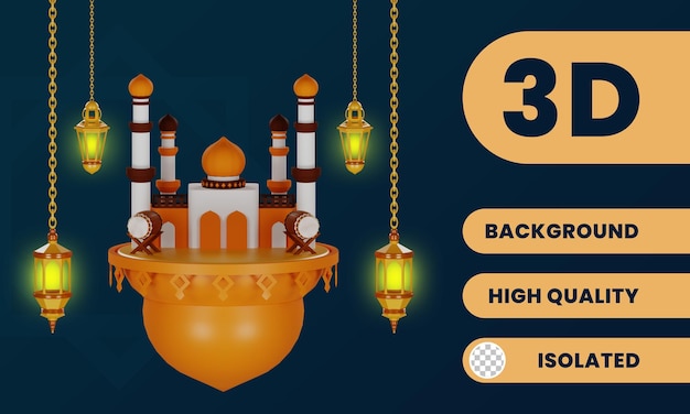 ilustración de mezquita de podio de mosca 3d