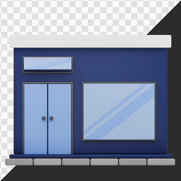 Ilustración minimalista en 3D de una tienda azul