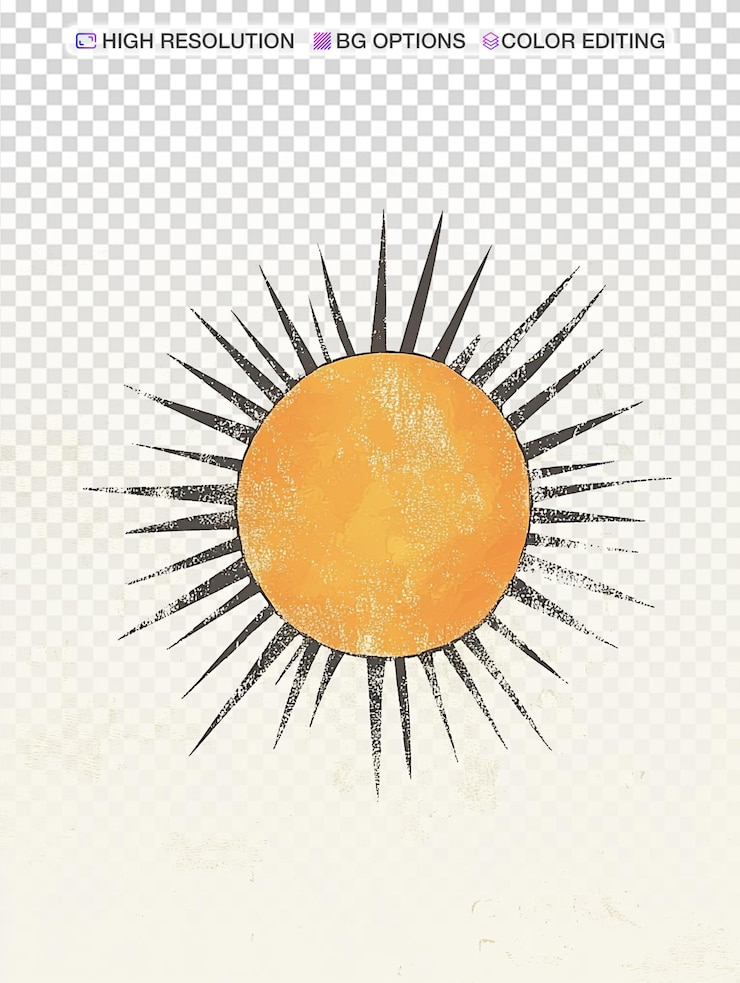 PSD ilustración minimalista del sol en colores suaves y apagados