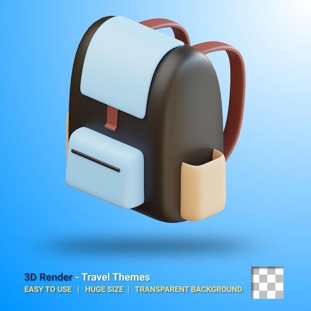 Ilustración de mochila 3D con fondo transparente