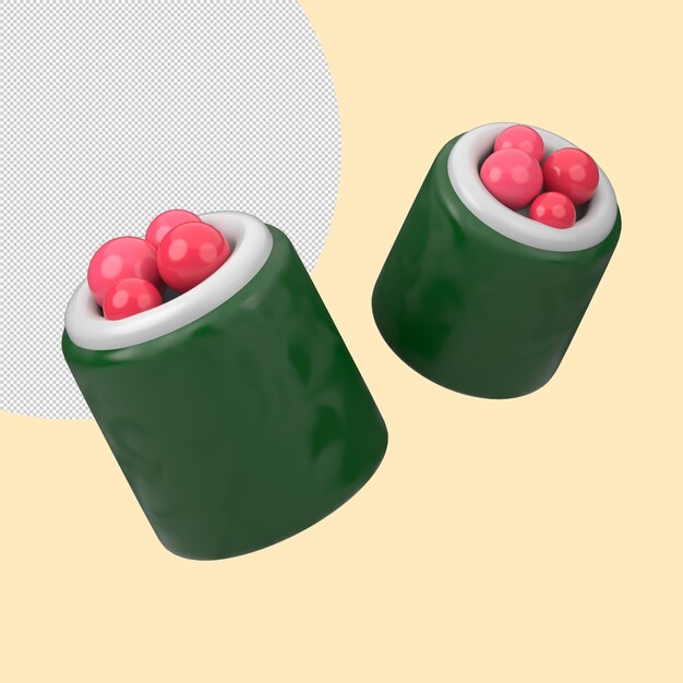 Ilustración de moda de rollo de sushi aislado en renderizado 3D de fondo claro
