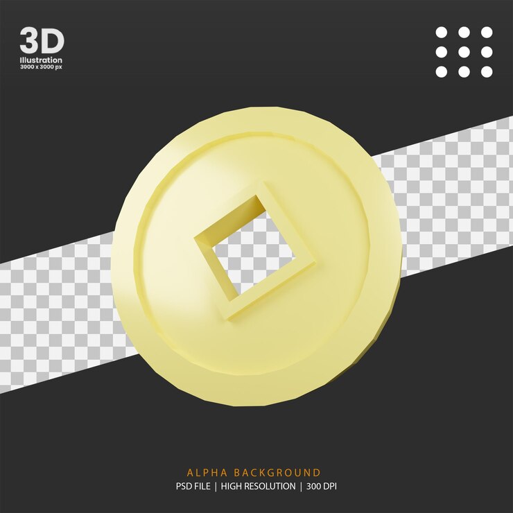 PSD ilustración de moneda china de renderizado 3d