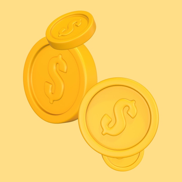 Ilustración de monedas 3D en amarillo