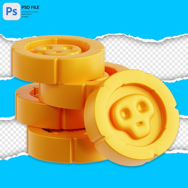 Ilustración de monedas de oro en 3d render icon aislado png