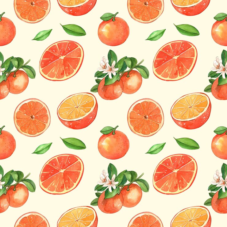PSD ilustración de naranjas en acuarela con patrón sin costuras