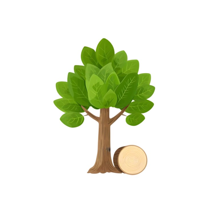 PSD ilustración de la naturaleza del árbol de dibujos animados con hojas verdes y tronco de madera