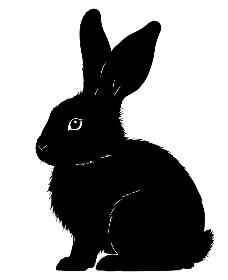 PSD ilustración de la naturaleza de la vida silvestre del conejo estilo de silueta