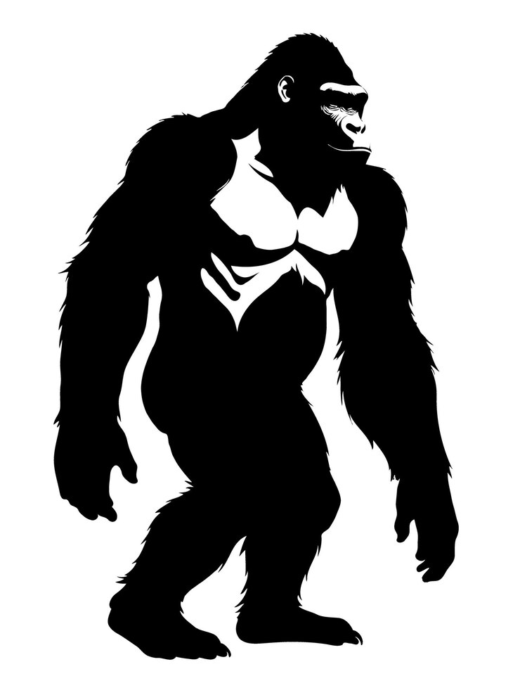 PSD ilustración de la naturaleza de la vida silvestre del gorila estilo de silueta