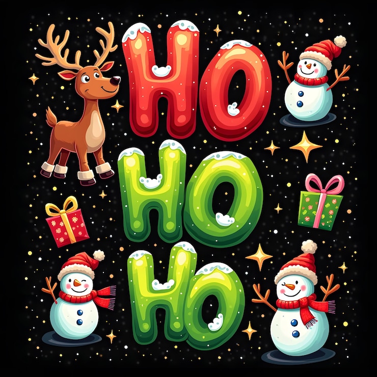 PSD ilustración de navidad brillante y alegre ho ho ho